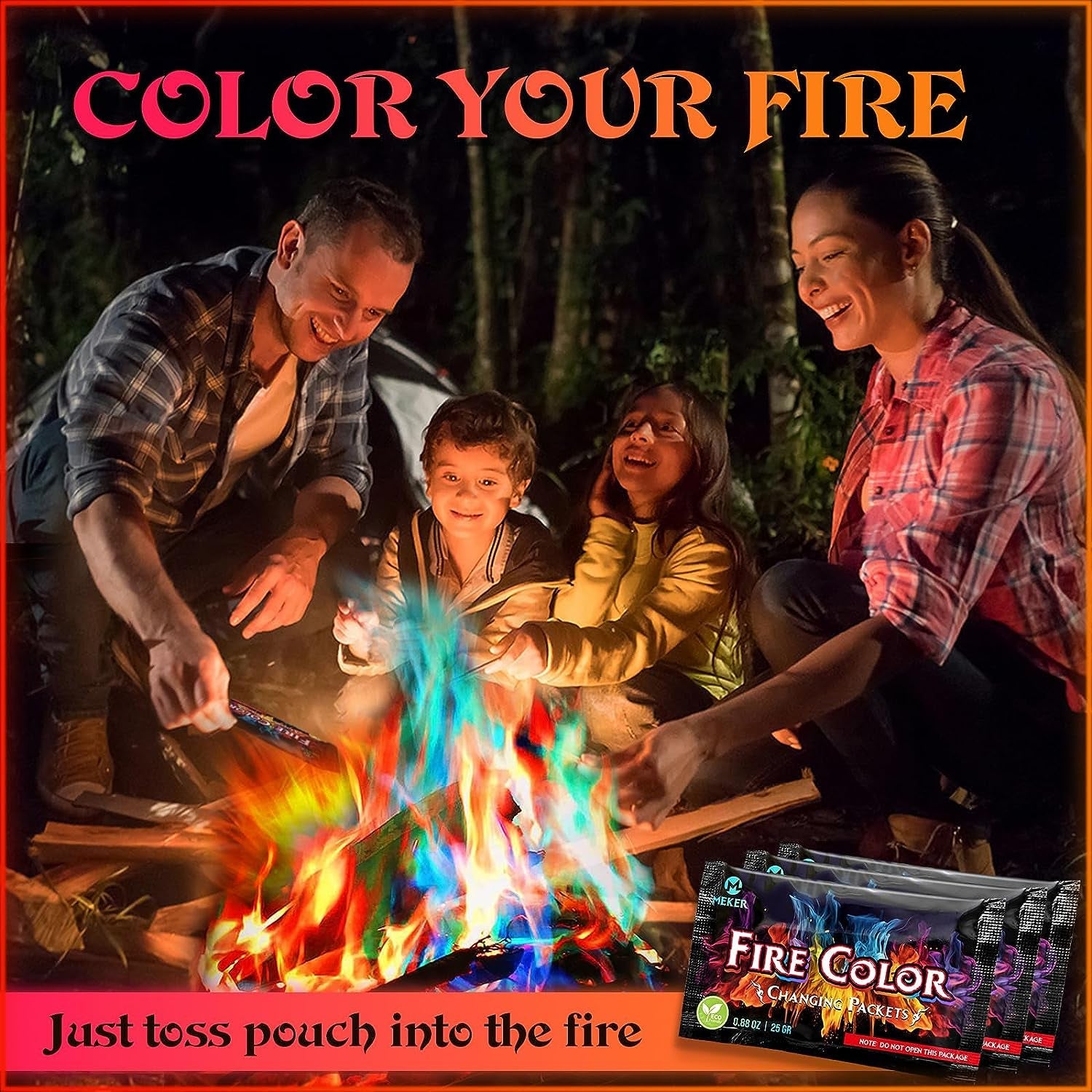 MEKER Fire Color Changing Packets - Fire Pit. Campfires. Outdoor Fireplaces. Bonfire - Magic Colorful Changing Fire - Perfect Fire Camping Accessories for Kids & Adults (12 Pack) - Image 7