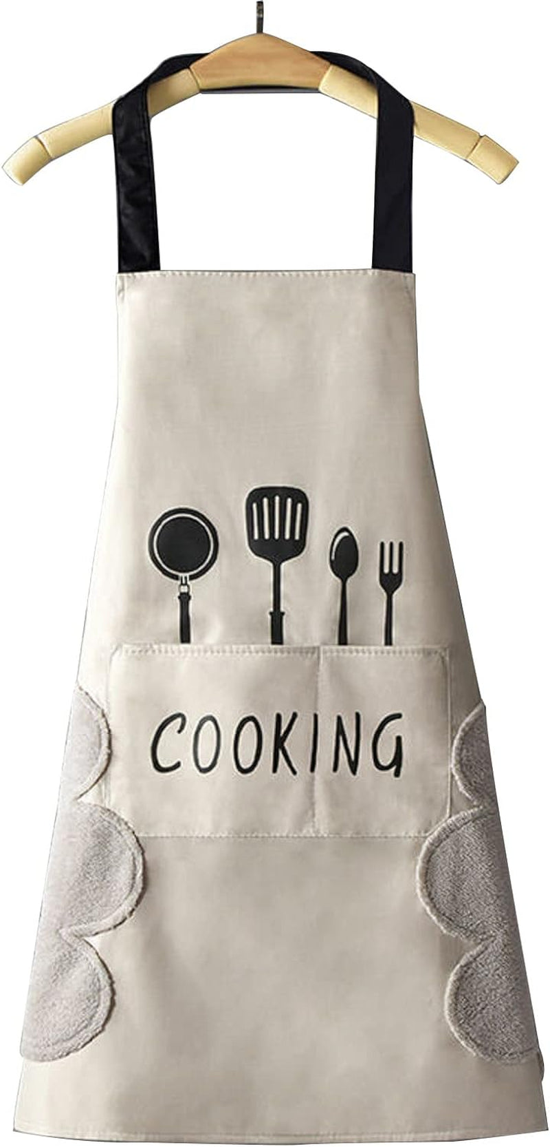 Women Kitchen Apron with Hand Wipe Pockets .Big Pocket.Hand-Wiping. Waterproof for Cooking Baking - Image 7