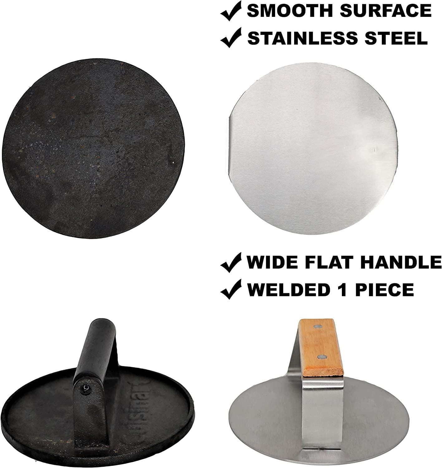 The Sasquash Indestructible Burger Smasher - Professional Grade Wide Flat Handle Smashed Burger Press - Heavy Duty One-Piece Welded Stainless Steel BBQ Griddle and Grill Tool - Image 5