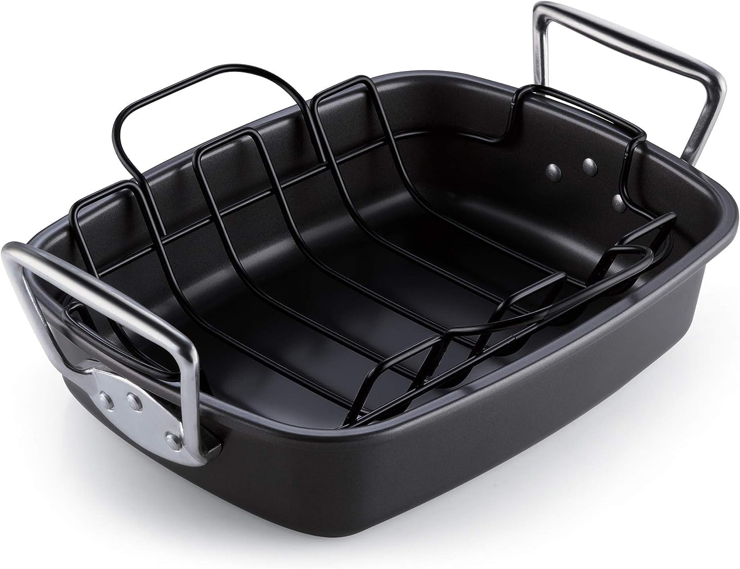 Cook N Home Nonstick Roasting Pan Bakeware Roaster with Rack. 17X13-Inches. Black - Image 3