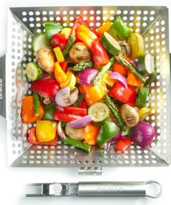 Stainless Steel Grill Basket with Removable Handle - Premium Grill Pan for Outdoor Cooking. BBQ Grilling Basket for Veggies & Fish. Vegetable Grilling Accessory. Grill Baskets for Outdoor Grill. Perfect Dad Gift - Braize