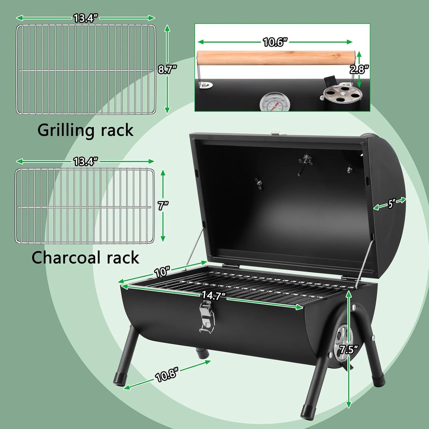 Portable Charcoal Grill Set of 9. Hasteel Small Compact BBQ Grill. Mini Folding Outdoor Grill with Chimney. Tabletop Grill & Grilling Accessories for Barbecue Camping Picnic. Screwdriver & Thermometer - Image 2