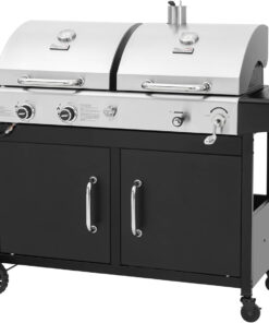 Royal Gourmet ZH3002N Propane Gas and Charcoal Grill Combo. Dual Fuel BBQ Grill with 2 Side Shelves for Outdoor Patio Garden Backyard Barbecue. 20.000 Btus. Silver & Black