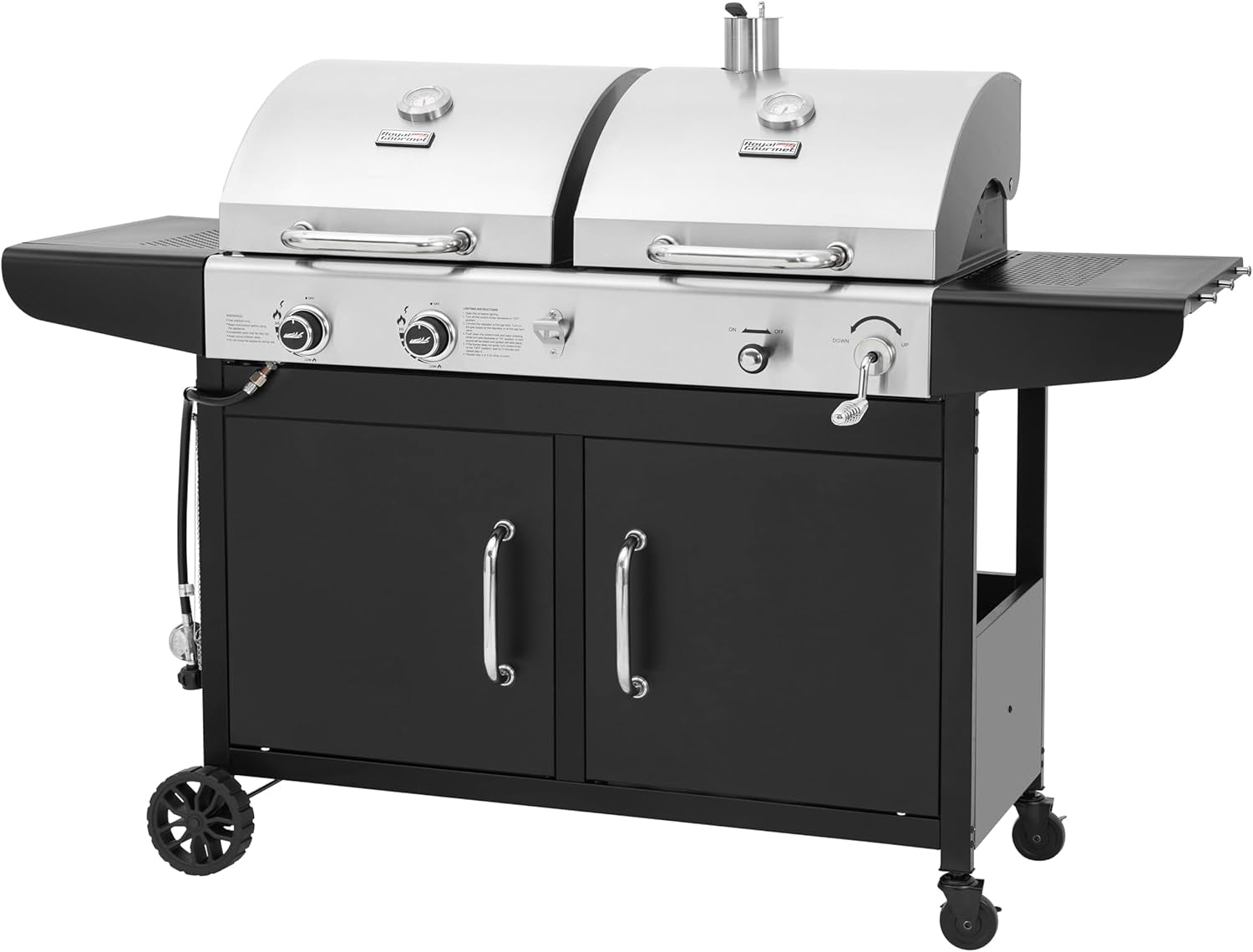 Royal Gourmet ZH3002N Propane Gas and Charcoal Grill Combo. Dual Fuel BBQ Grill with 2 Side Shelves for Outdoor Patio Garden Backyard Barbecue. 20.000 Btus. Silver & Black