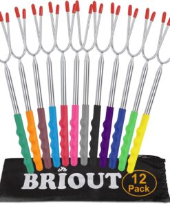 Briout Marshmallow Roasting Sticks 12 Colors Extra Long 45'' Stainless Telescoping Hot Dog Smores Skewers Kids Safe Barbecue Forks for Campfire. Bonfire and Grill(12 Count)