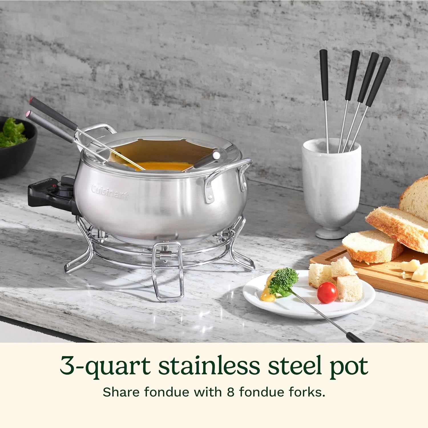 Cuisinart Fondue Pot. 3 Quart. for Chocolate. Cheese. Broth. Oil. Stainless Steel. CFO-3SSP1 - Image 2