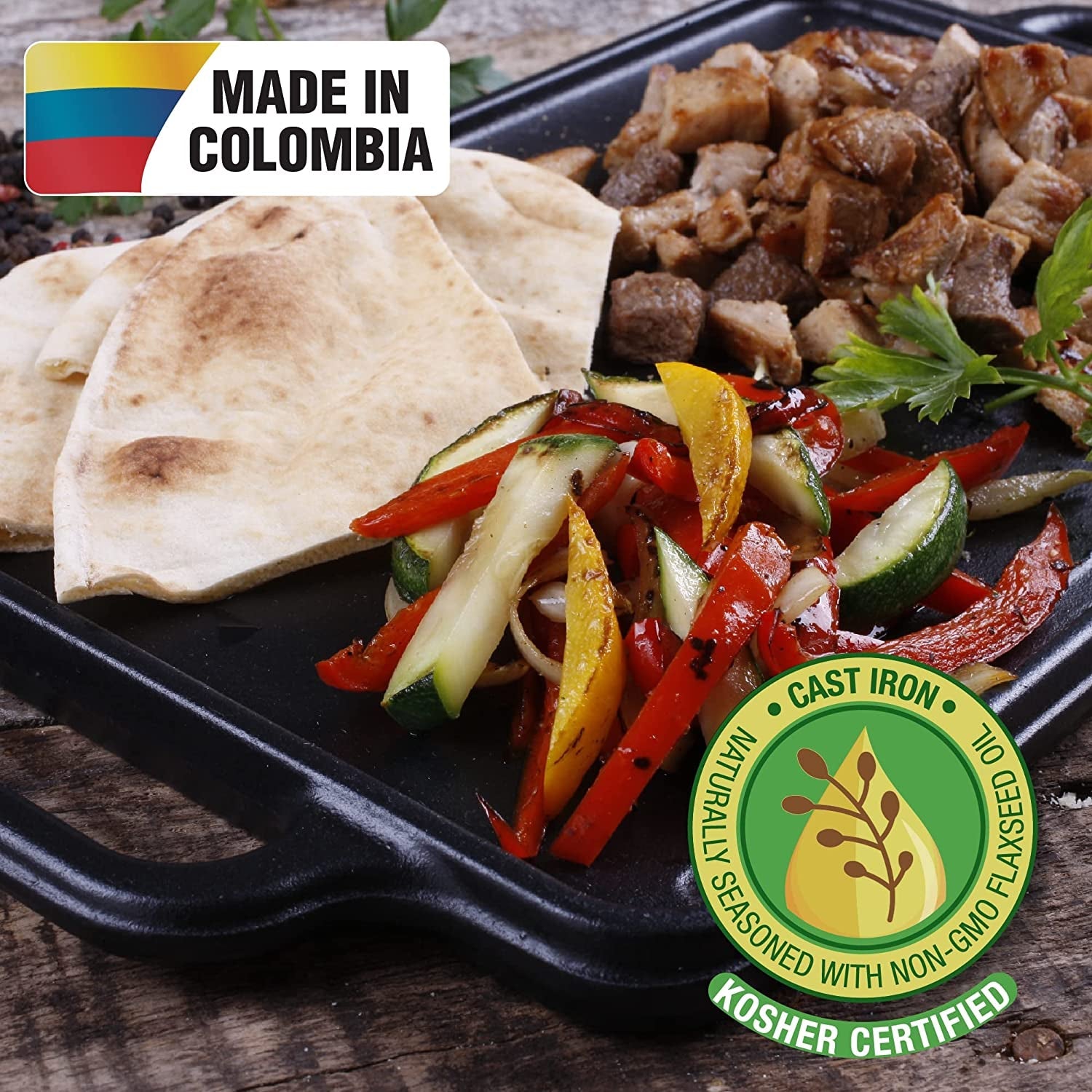 Rectangular Cast Iron Griddle. Double Burner Griddle. Reversible Griddle Grill. 13 X 8.5 Inch. Seasoned with 100% Kosher Certified Non-Gmo Flaxseed Oil. Model: GDL-189 - Image 2