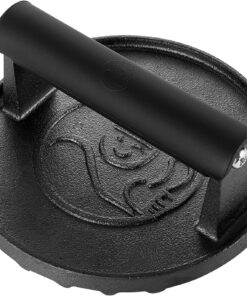 Smash Burger Press - Heavy Duty Hamburger Press W/Heat Resistant Handle - Cast Iron Grill Press. Bacon Press. Sandwich Press - round Burger Smasher for Griddle - Meat Press - BBQ Grilling Accessories