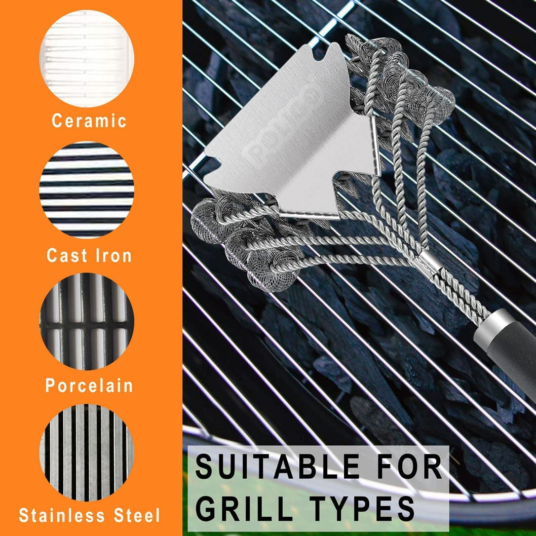 BBQ Grill Cleaning Brush Bristle Free & Scraper - Triple Helix Design Barbecue Cleaner - Non-Bristle Grill Brush and Scraper Safe for Gas Charcoal Porcelain Grills - Ideal Grill Tools Gift - Image 6