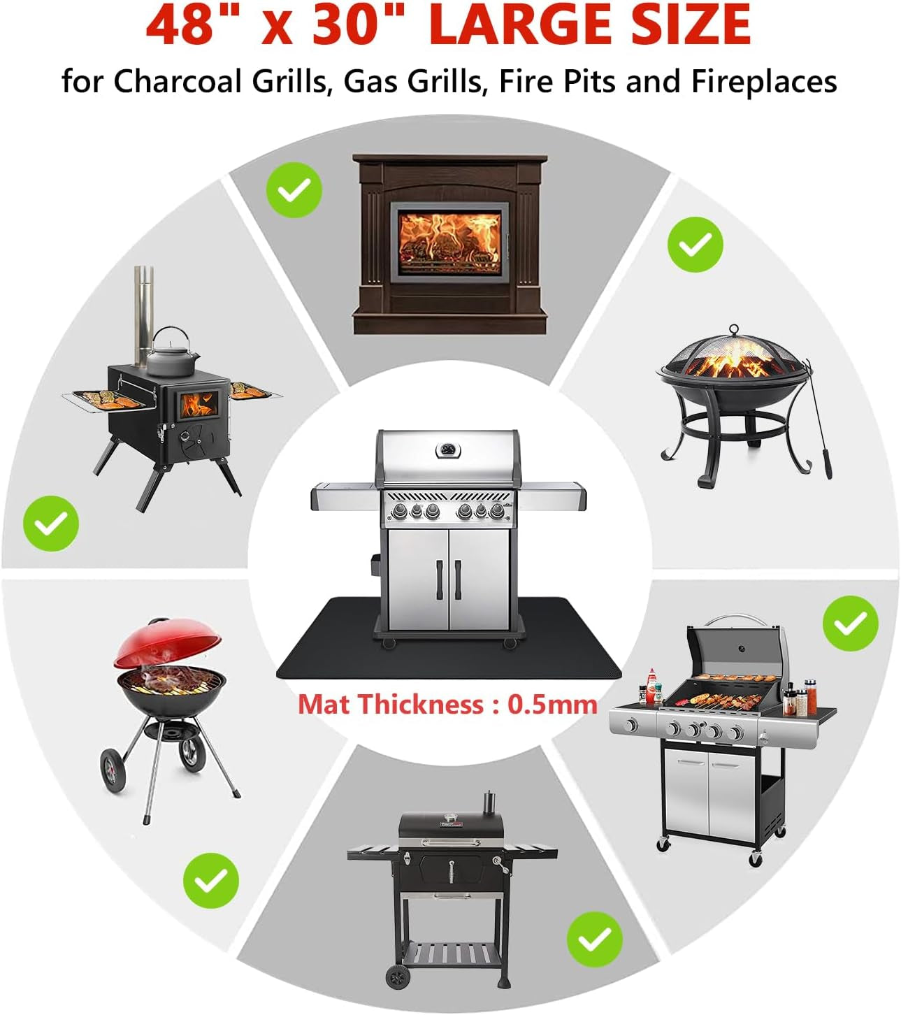 48 X 30 Inch under Grill Mats for Outdoor Grill. Double-Sided Fireproof Deck and Patio Protector Mat. BBQ Mat for under BBQ. Waterproof Oil-Proof Grill Floor Pads Fire Pit Mat Fireplace Mat - Image 5