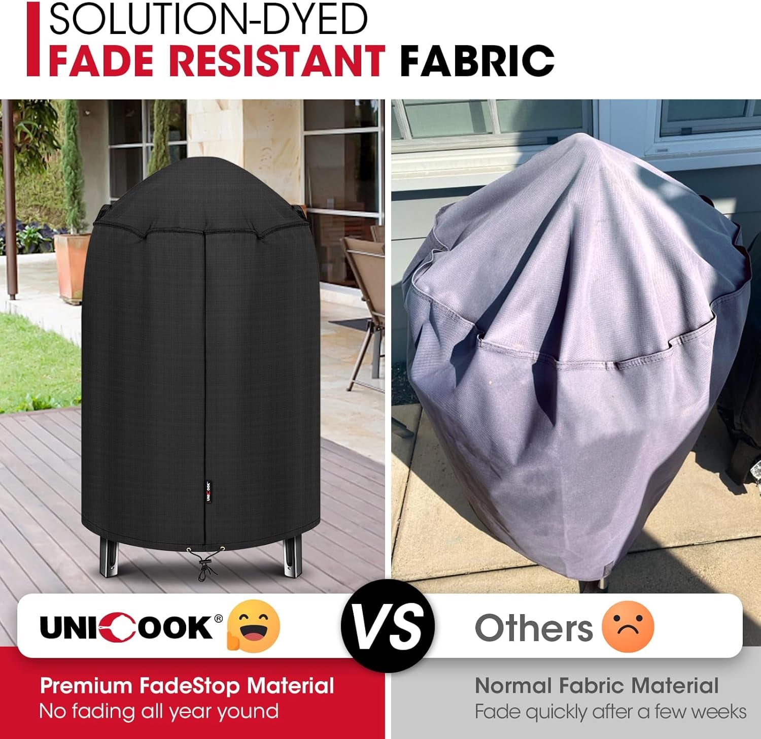 Unicook round Smoker Cover 30 Inch for Charcoal Kettle Grills. BBQ Grill Cover. Waterproof Vinyl Exterior with Polyester Lining. Compatible with Pit Barrel Cooker. Char-Griller and Akorn Kamado Etc. - Image 4