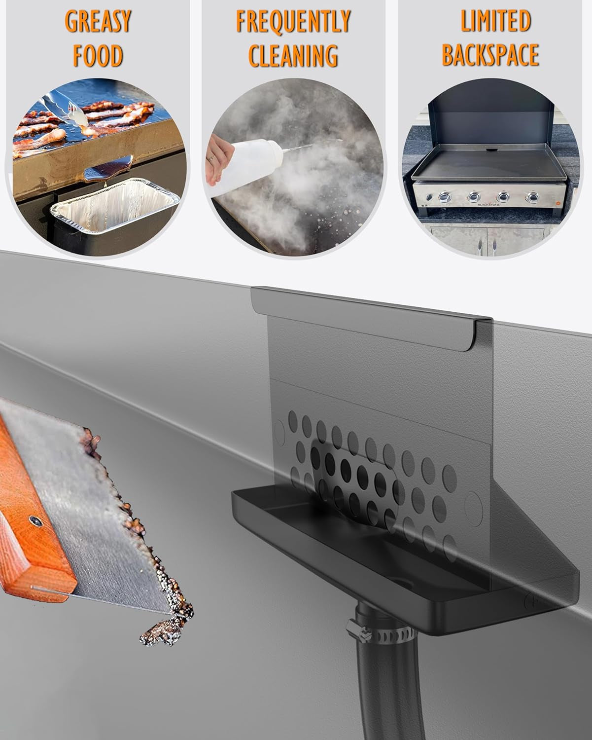 Rear Grease Drainage Funnel for Blackstone Grease Catcher Upgrade. Blackstone Grease Trap with Integrated Grease Gate Replace Grease Cup for Liners Saving. Blackstone Griddle Accessories. Reusable - Image 6