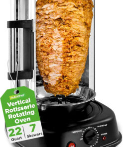 Nutrichef Vertical Rotating Turkey & Shawarma Oven | Rotisserie. Shawarma. & Kebab Machine | Stain-Resistant. Energy-Efficient | Heat-Resistant Door | Includes Kebab Rack & 7 Skewers | Stainless Steel