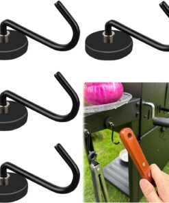 SKNOOY 4 Pack Heavy Duty Magnetic Grill Hooks. Magnet Hooks for Grill Utensils. Rust Proof Outdoor Magnetic Tools Hangers. Powerful Magnetic Hooks for BBQ Tools Refrigerator Locker Kitchen Office