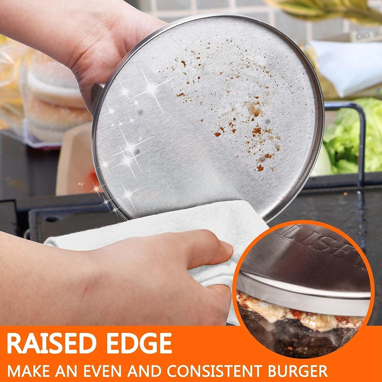 HULISEN Stainless Steel Smashed Burger Press. 6 Inch round Burger Smasher. Griddle Hamburger Press. Non Stick Grill Press for BBQ Griddle Cooking. Griddle Accessories Kit. Gift Package - Image 2