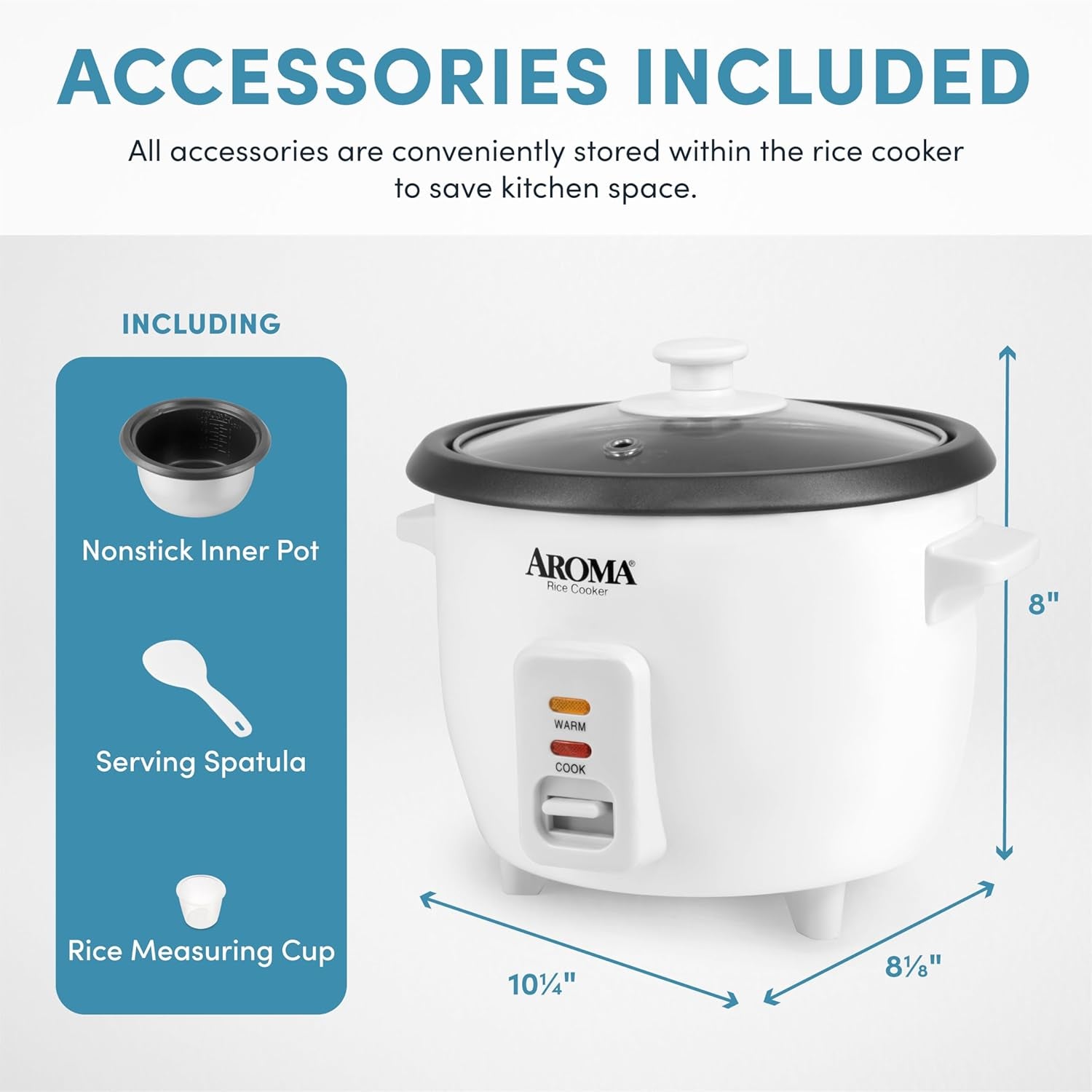 Aroma Housewares Aroma 6-Cup (Cooked) 1.5 Qt. One Touch Rice Cooker. White (ARC-363NG). 6 Cup Cooked/ 3 Cup Uncook/ 1.5 Qt. - Image 4