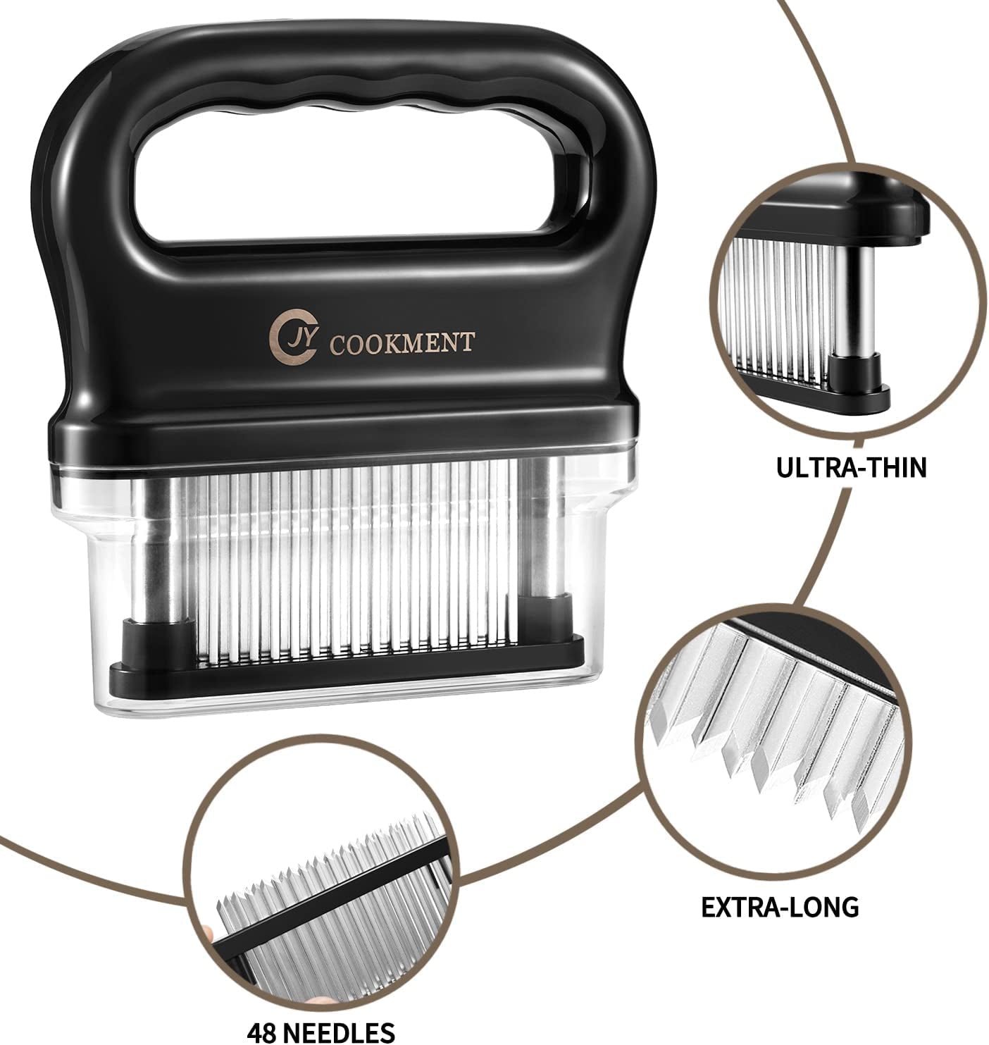 JY COOKMENT Meat Tenderizer with 48 Stainless Steel Ultra Sharp Needle Blades. Kitchen Cooking Tool Best for Tenderizing. BBQ. Marinade - Image 7