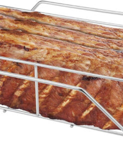 Extra Long Stainless Steel Rib Rack for Smoking and Grilling. Holds up to 3 Full Racks of Ribs. Fits 18 or Larger Gas Smoker or Charcoal Grill. Perfect Smoker Accessories Gifts for Men