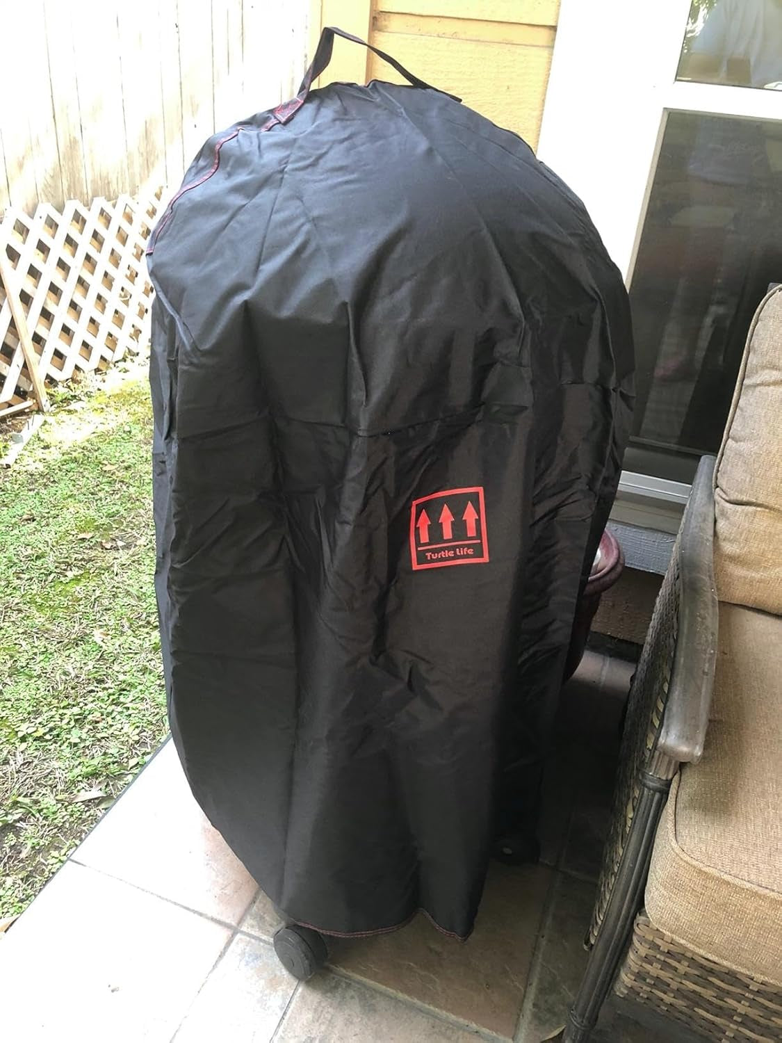 Round BBQ Grill Cover. 26Inch Heavy Duty Durable Waterproof Rip Resistant UV Resistant Charcoal Kettle Grill Cover. Dia33 X38 H. Black - Image 5