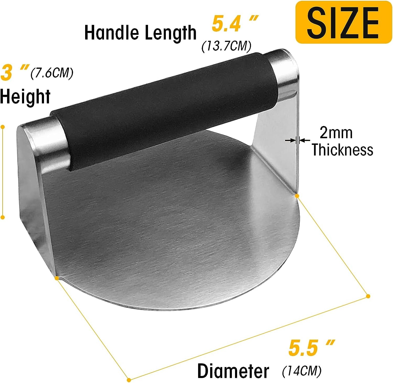 PMYEK Burger Press with Anti-Scald Handle. 5.5 Inch Stainless Steel Burger Smasher. round Non-Stick Hamburger Press for Griddle. Griddle Accessories Kit for Flat Grill Cooking - Image 2
