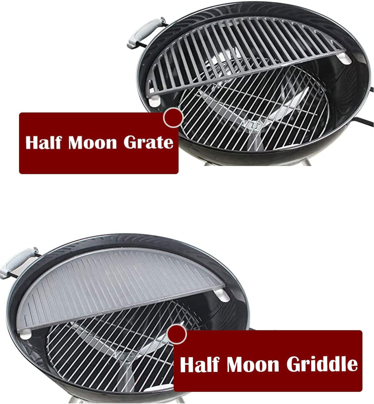 Kamaster 22 Half Moon Cast Iron Cooking Grate Grill Accessory Replaces for Weber Charcoal Grill Half Moon Grate+Griddle+4 Support Extension.Cooking Grate for Weber 22 - Image 6