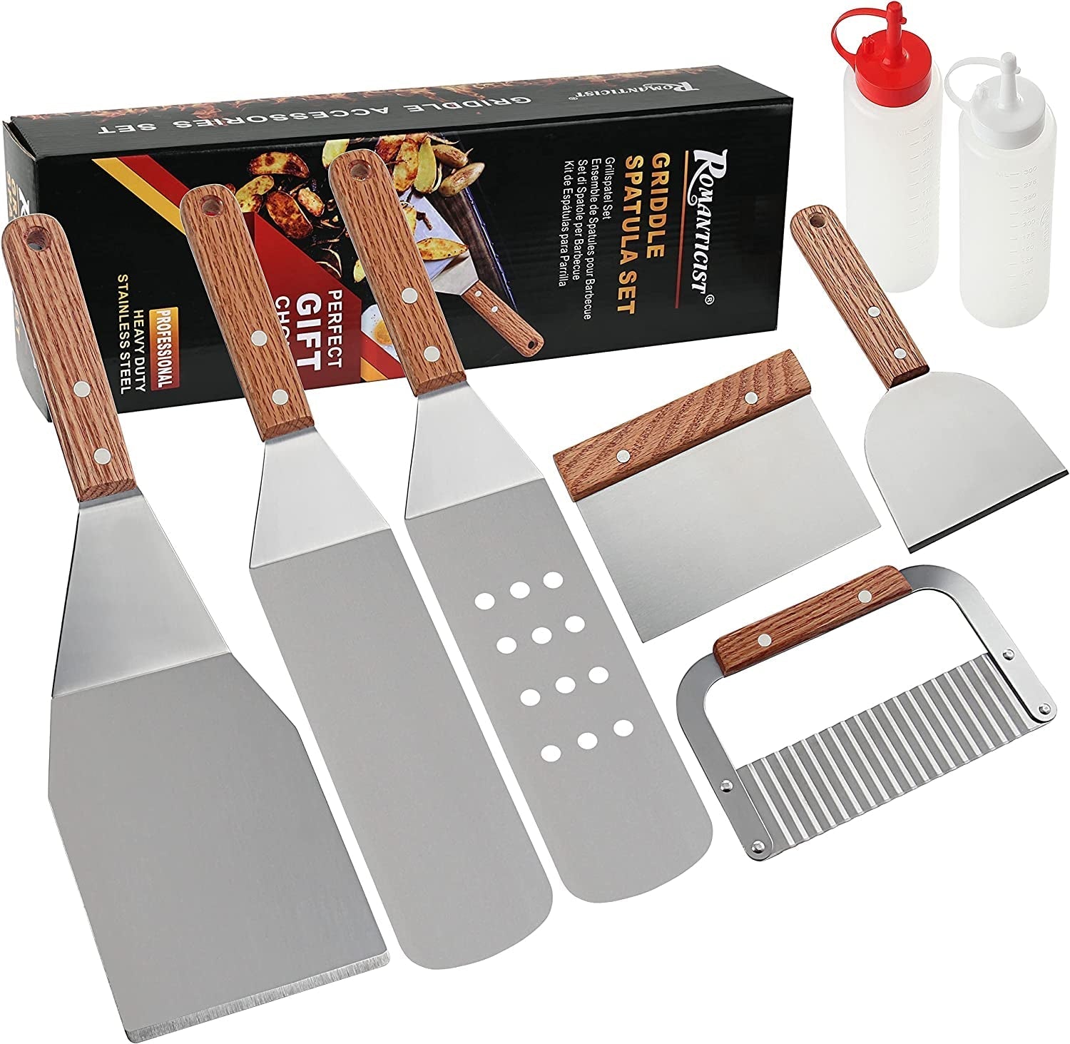 ROMANTICIST 8Pc Professional Griddle Accessories Kit - Heavy Duty Stainless Steel Grill Spatula Set for Grill Griddle Hibachi Flat Top Outdoor Cooking - Great Grill Gift on Birthday Wedding - Image 8