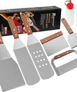 ROMANTICIST 8Pc Professional Griddle Accessories Kit - Heavy Duty Stainless Steel Grill Spatula Set for Grill Griddle Hibachi Flat Top Outdoor Cooking - Great Grill Gift on Birthday Wedding
