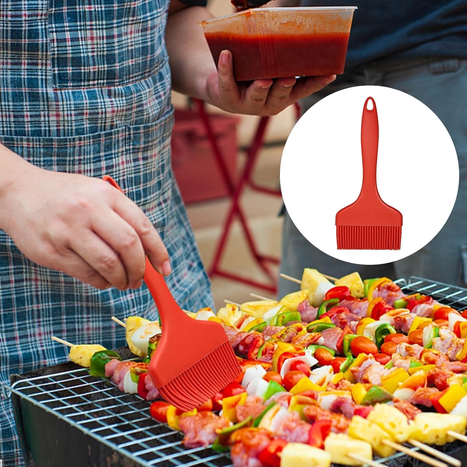 Silicone Basting Brush. Large BBQ Pastry Brush for Cooking. Extra Wide Basting Brush for Grilling Cooking Baking. Kitchen Brush Heat Resistant BBQ Food Brush for Sauce Butter Oil Marinades(Red) - Image 5