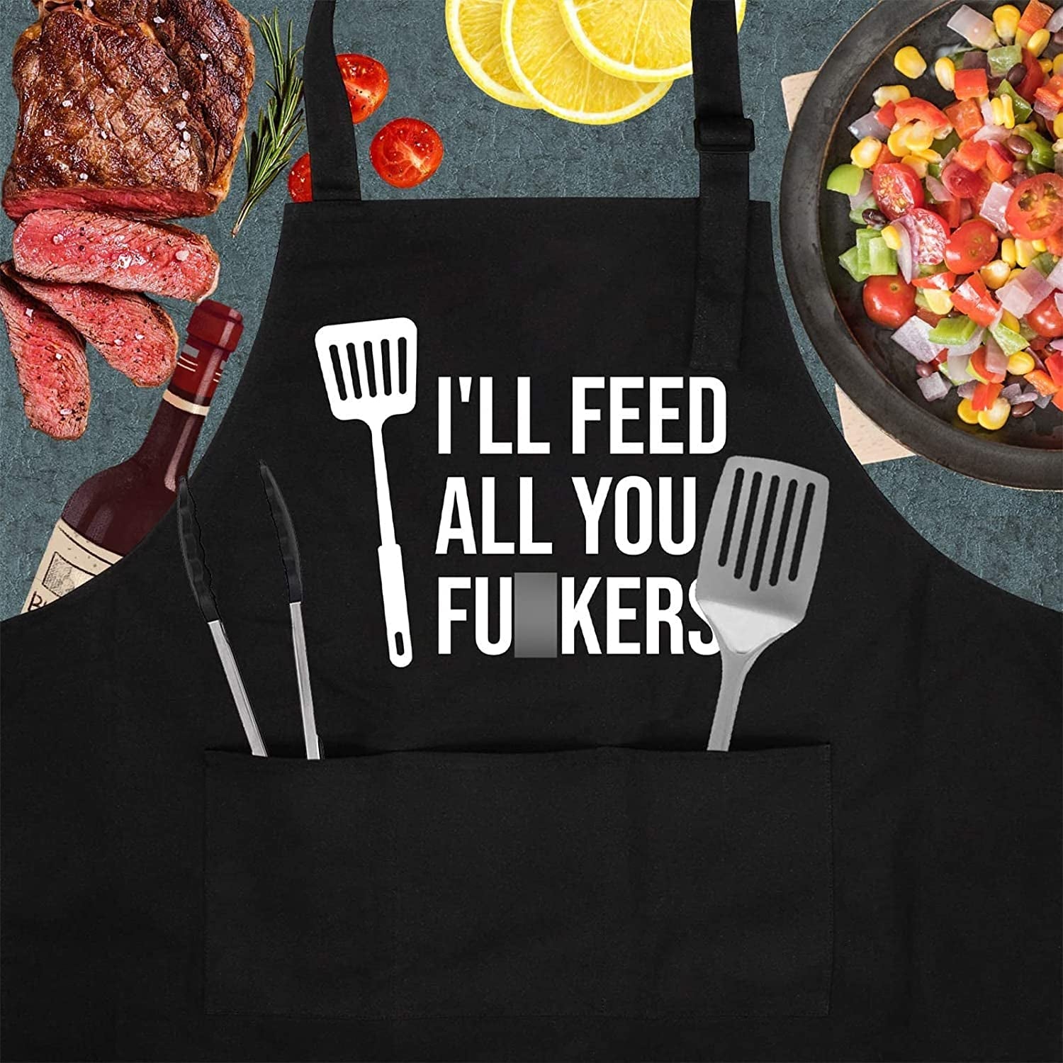 Miracu Funny Cooking Aprons for Men Women. Funny Dad Gifts for Mens Father. Mom - Fathers Day Presents. Birthday Gifts for Dad Step Brother Boyfriend Husband. Cool BBQ Grilling Kitchen Chef Apron - Image 2