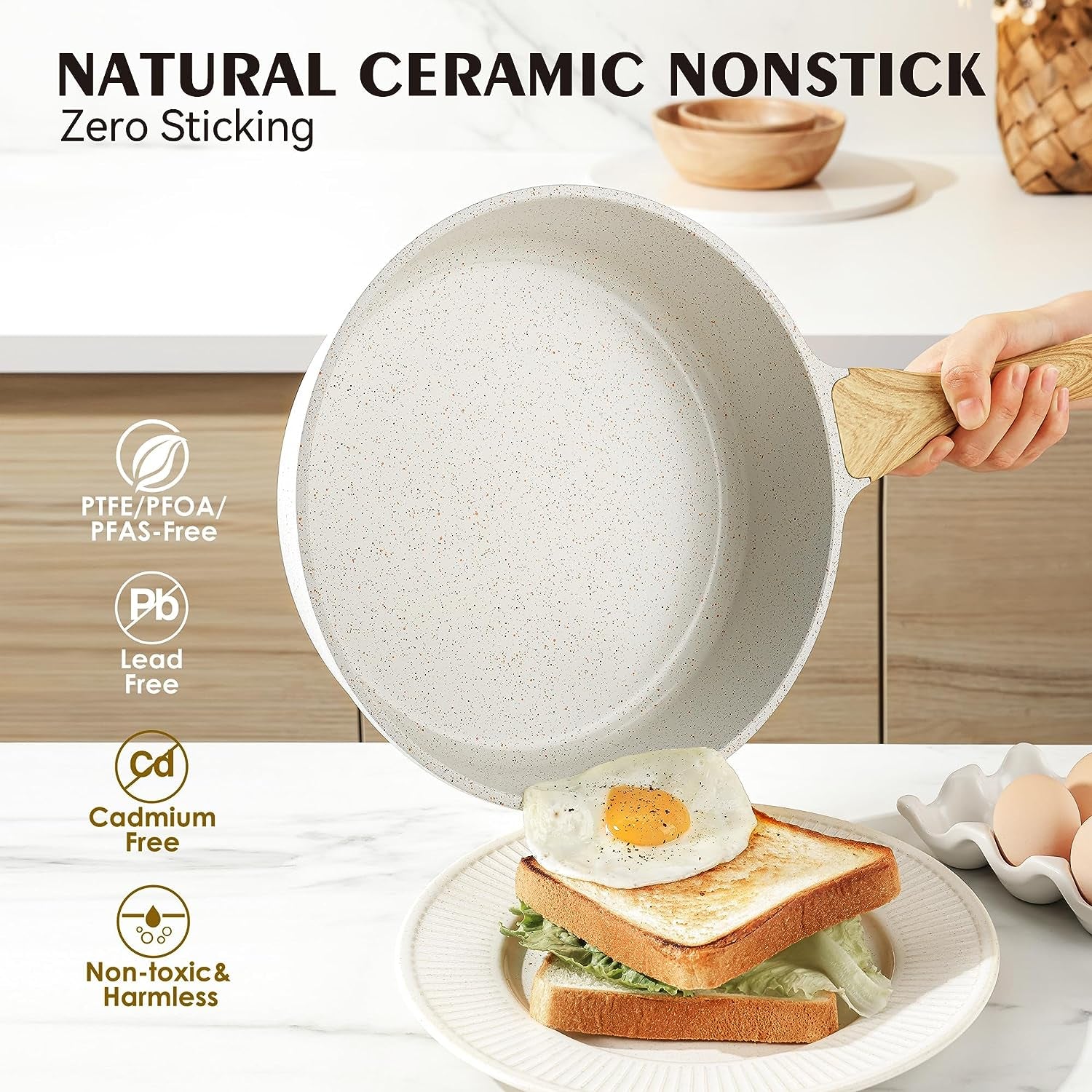 SENSARTE Nonstick Ceramic Cookware Set 13-Piece. Healthy Pots and Pans Set. Non-Toxic Kitchen Cooking Set with Stay-Cool Handles. Silicone Tools and Pot Protectors. PFAS and PFOA Free - Image 3