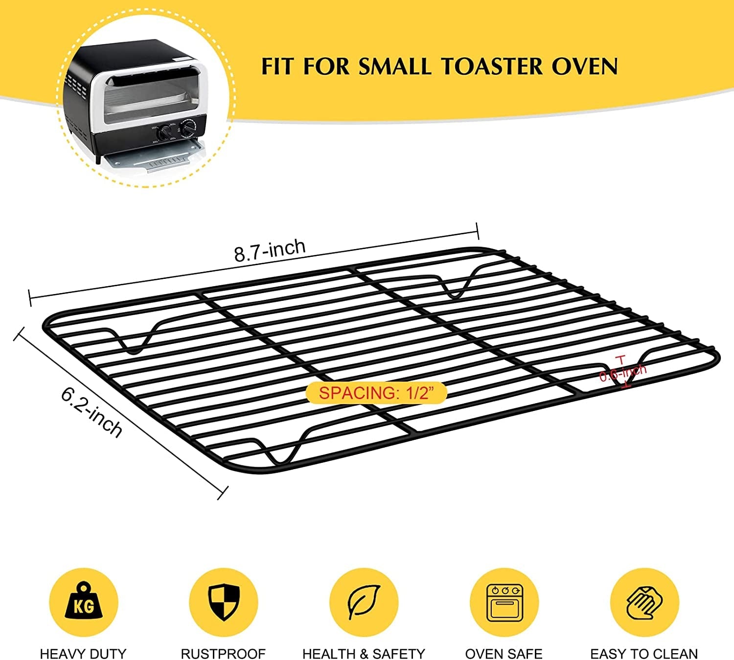 Small Baking Wire Rack Set of 2. E-Far Non-Stick Rack for Toaster Oven Cooking Roasting Broiling Grilling Meat Bacon. 8.7 X 6.2 Metal Bakeable Cooling Rack for Cookie Cake - Easy to Clean - Image 2
