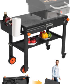 Jirichmi Outdoor Grill Table.Blackstone Griddle Stand.Bbq Prep Table with Wheels and Seasoning Tray.Universal Grill Cart Fit 17 Inch or 22 Inch Griddle.Folds Flat Quickly Ninja Grill Stand