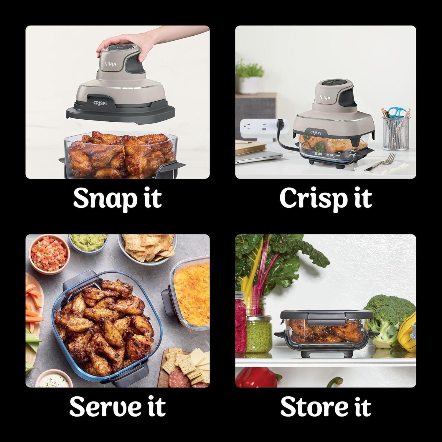 Ninja Crispi Air Fryer. Microwave. Freezer & Dishwasher Safe. Non Toxic Glass Portable Cooking System. 4 QT & 6 Cup Glass Containers with Storage Lids. Easy Meals. Air Fry. Bake. Stone. FN101ST - Image 6