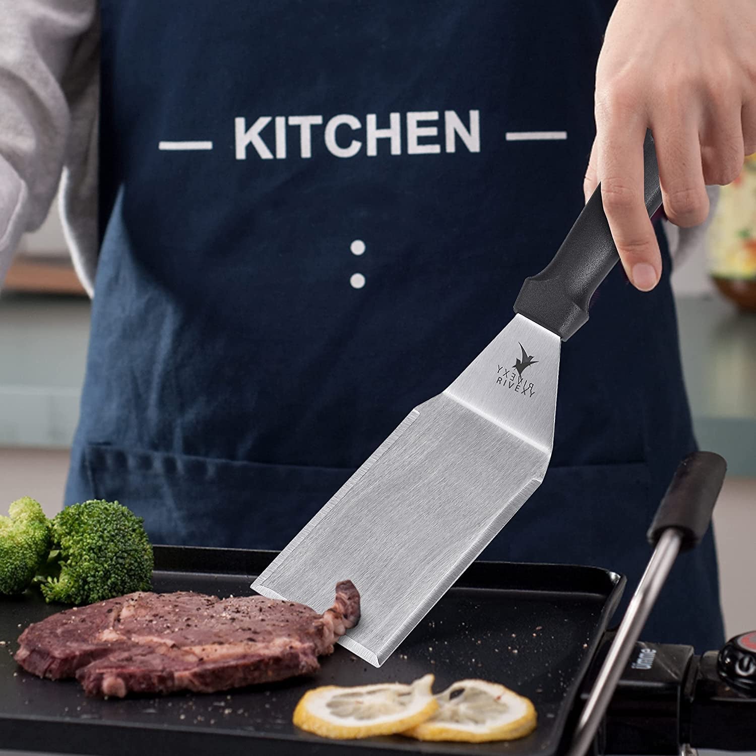 Rivexy 5 Pcs Grill Spatula for Outdoor Grill Premium Quality Metal Spatula for Cast Iron Skillet Durable Flat Top Grill Accessories Great for Outdoor BBQ Teppanyaki and Camping - Image 3