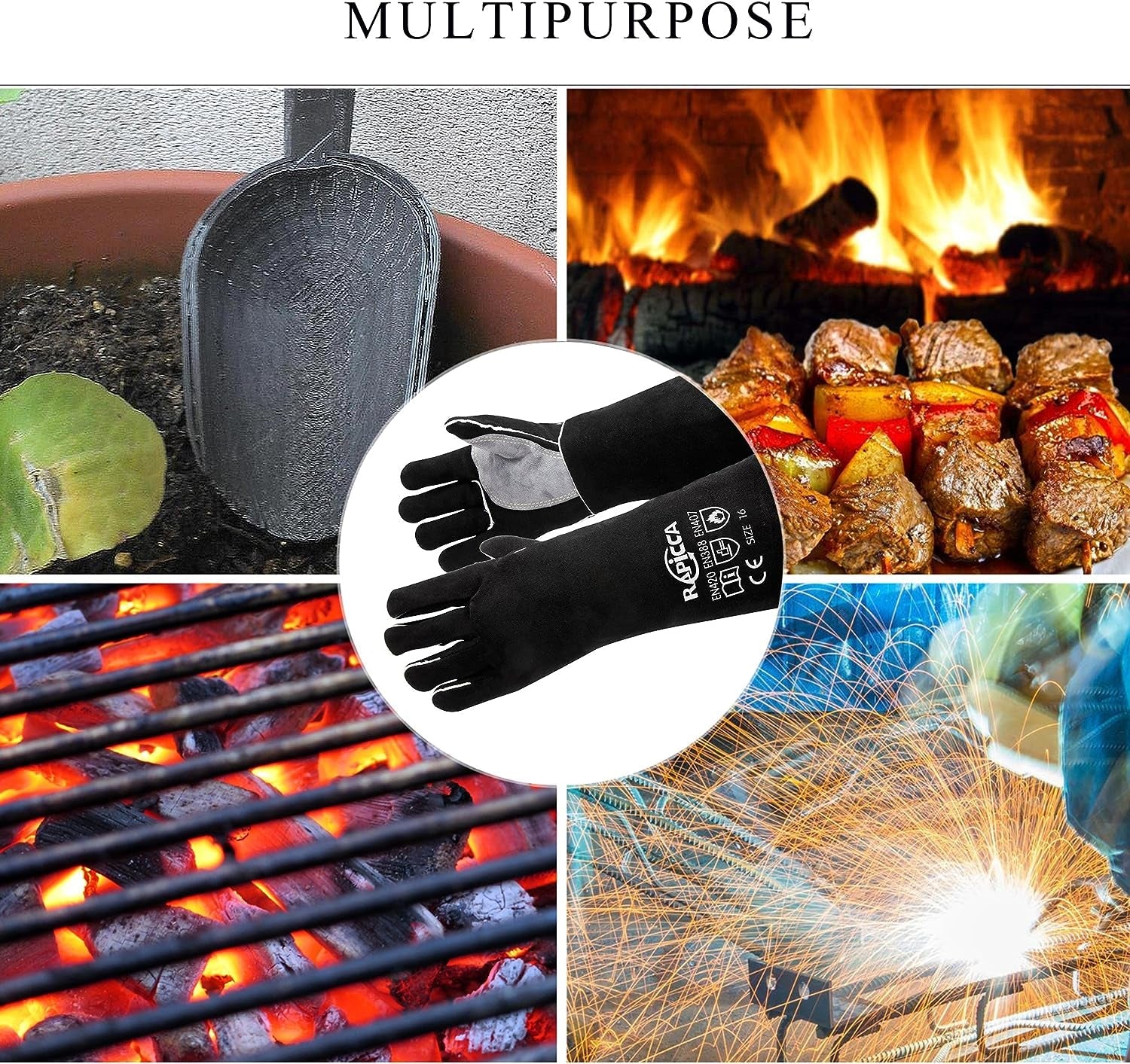 Welding Gloves 14 Inches.662℉.Heat Resistant Leather Forge/Mig/Stick Welding Gloves Heat/Fire Resistant. Mitts for Oven/Grill/Fireplace/Furnace/Stove/Pot Holder/Bbq/Animal Handling-Black - Image 6