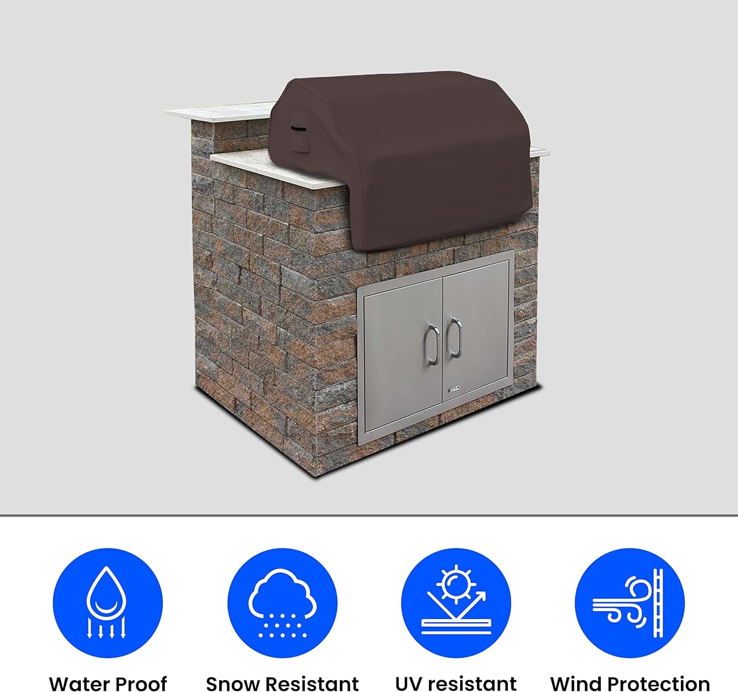 Built-In Grill Cover Made of 12 Oz Waterproof Fabric with Air Pocket & Elastic for Snug Fit (36 W X 26 D X 24 H. Coffee) - Image 4