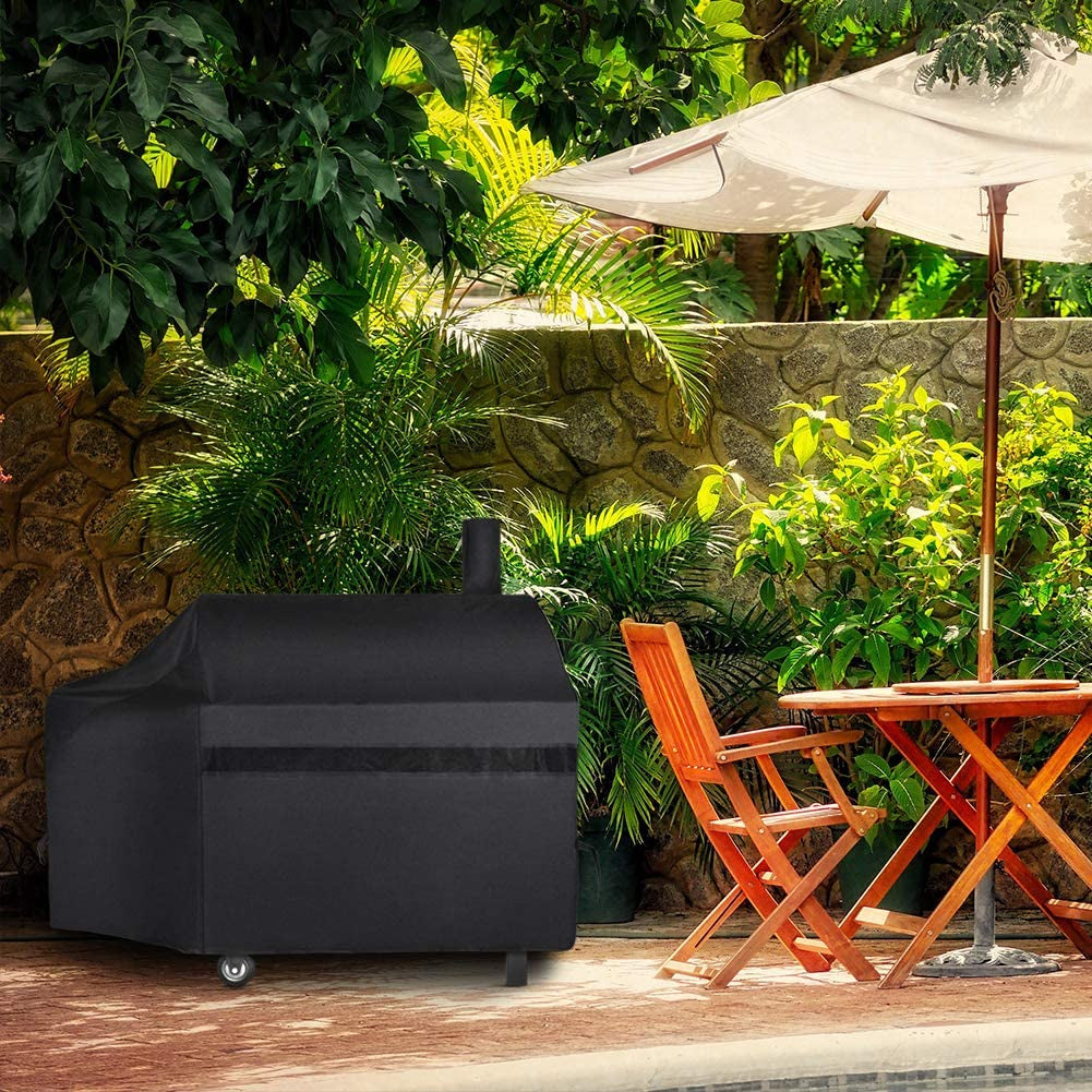 NEXCOVER Offset Smoker Cover - 60 Inch Waterproof Charcoal Grill Cover. Outdoor Heavy Duty BBQ Cover. Rip Resistant Smokestack Barbecue Cover for Brinkmann Char-Broil Weber Nexgrill. Black. - Image 7