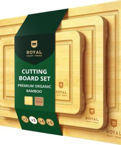 Wooden Cutting Boards for Kitchen Meal Prep & Serving - Bamboo Wood Cutting Board Set - Charcuterie & Chopping Butcher Block for Meat - Kitchen Gadgets Gift