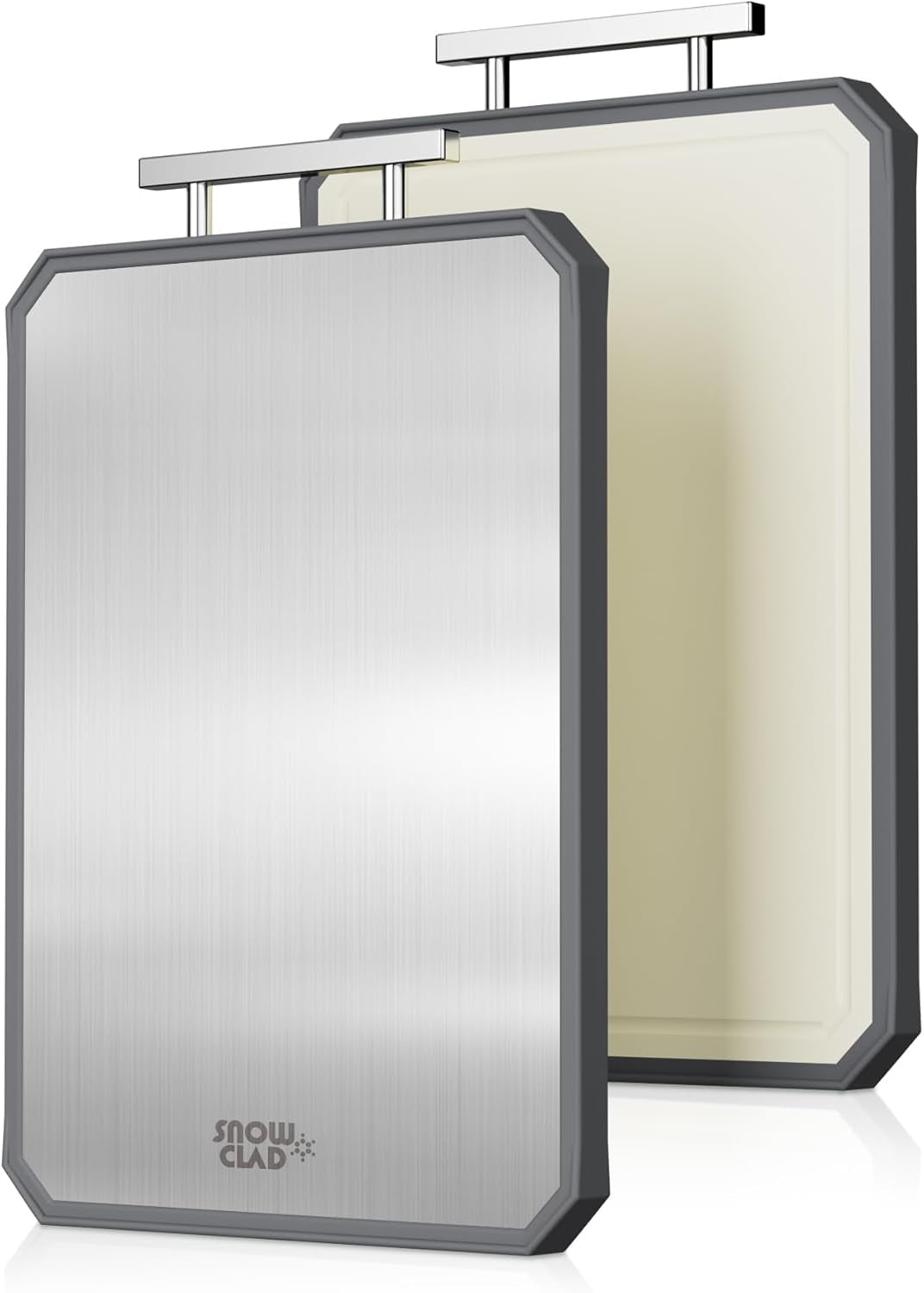 SNOWCLAD Stainless Steel Cutting Board.Double Sided Steel Cutting Boards for Kitchen.Stainless Steel/Wheat Straw Pp Large Board for Meat.Non Toxic Chopping.16 * 11 Inch.Dishwasher Safe
