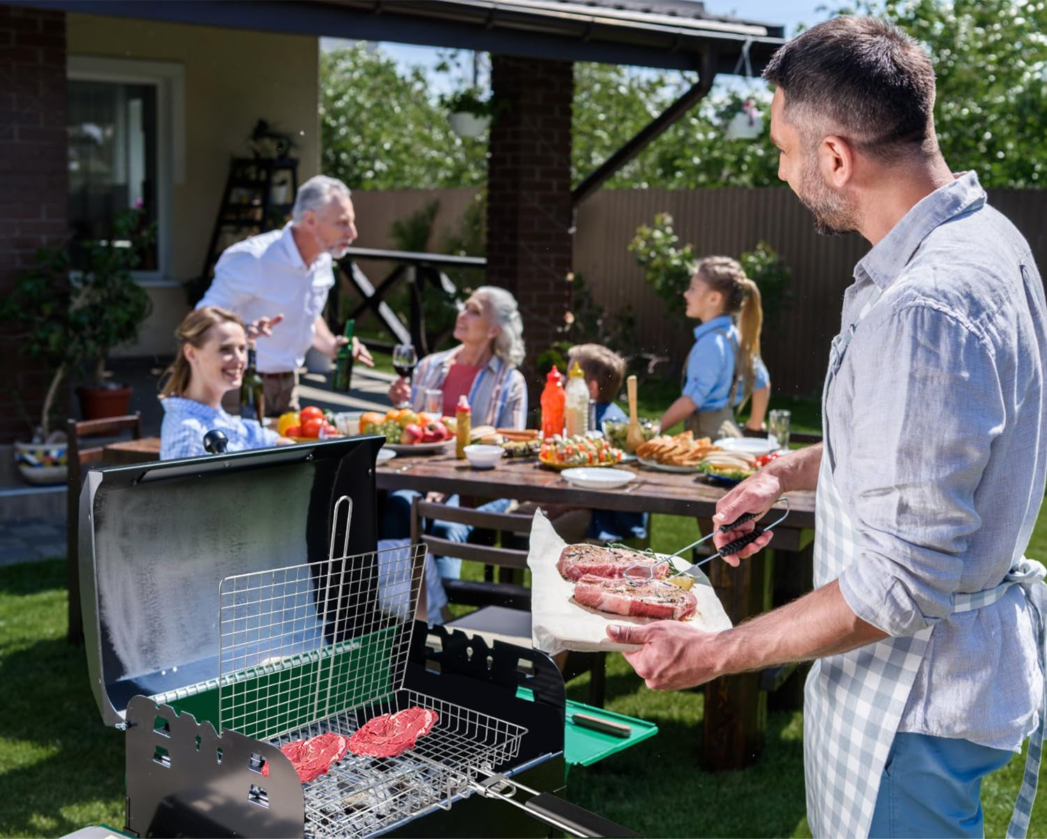Grill Basket. Large Folding Grilling Basket with Grill Cleaning Brush. Stainless Steel Grill Basket. for Chicken. Meat. Steak. Chops(1Pcs Large Grill Basket + 1Pcs Brush) - Image 7