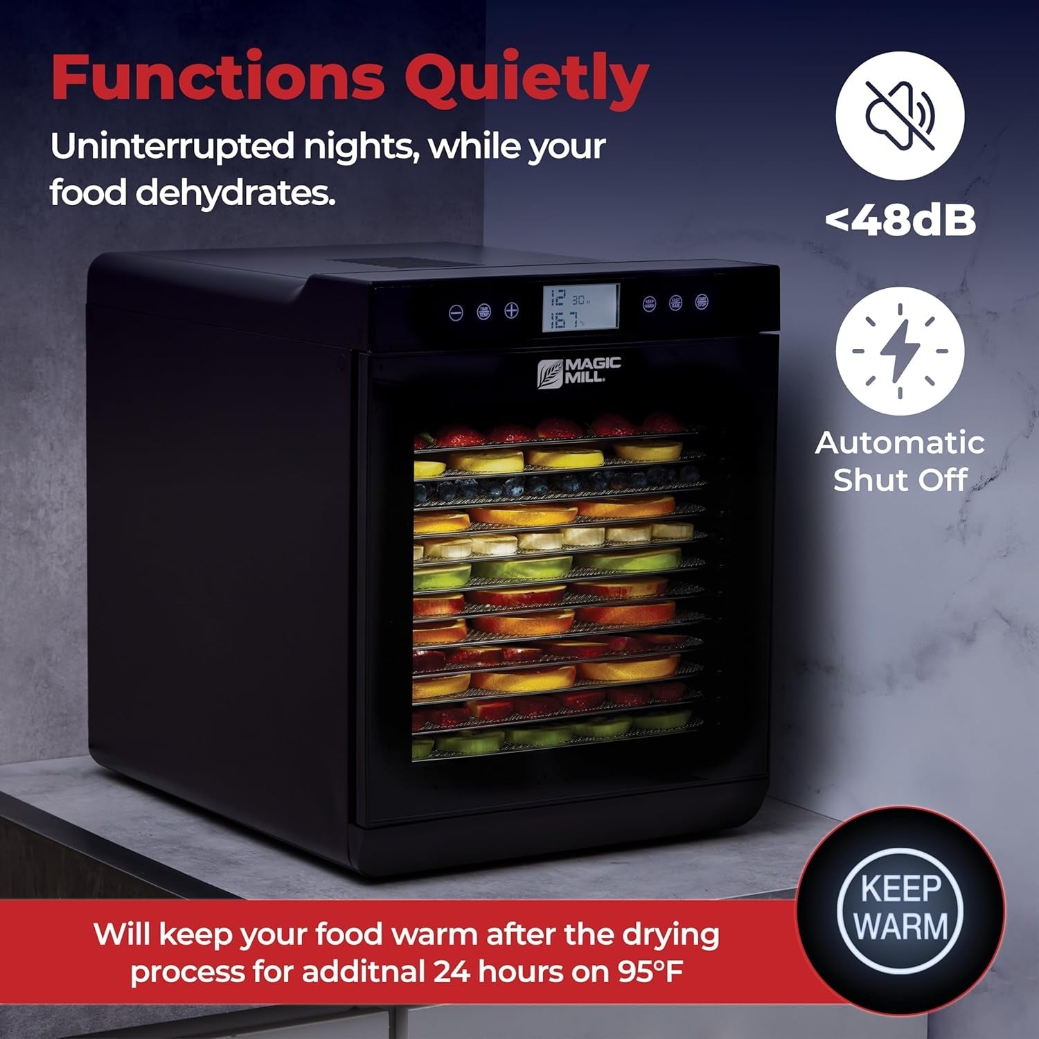 Magic Mill Food Dehydrator Machine – 800W. 15 XL Stainless Steel Trays. 48‑Hr Timer. 95°‑167°F for Jerky. Fruits & Veggies - Image 8