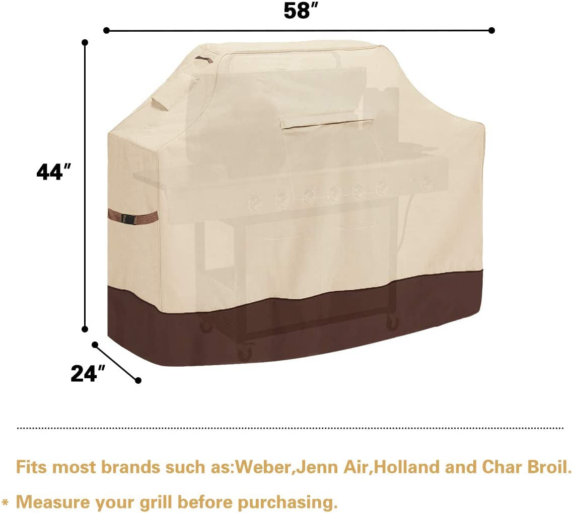 Vailge Grill Cover.58-Inch Waterproof BBQ Cover.600D Heavy Duty Gas Grill Cover. UV & Dust & Rip & Fading Resistant.Suitable for Weber. Brinkmann. Char Broil Grills and More.Beige - Image 2