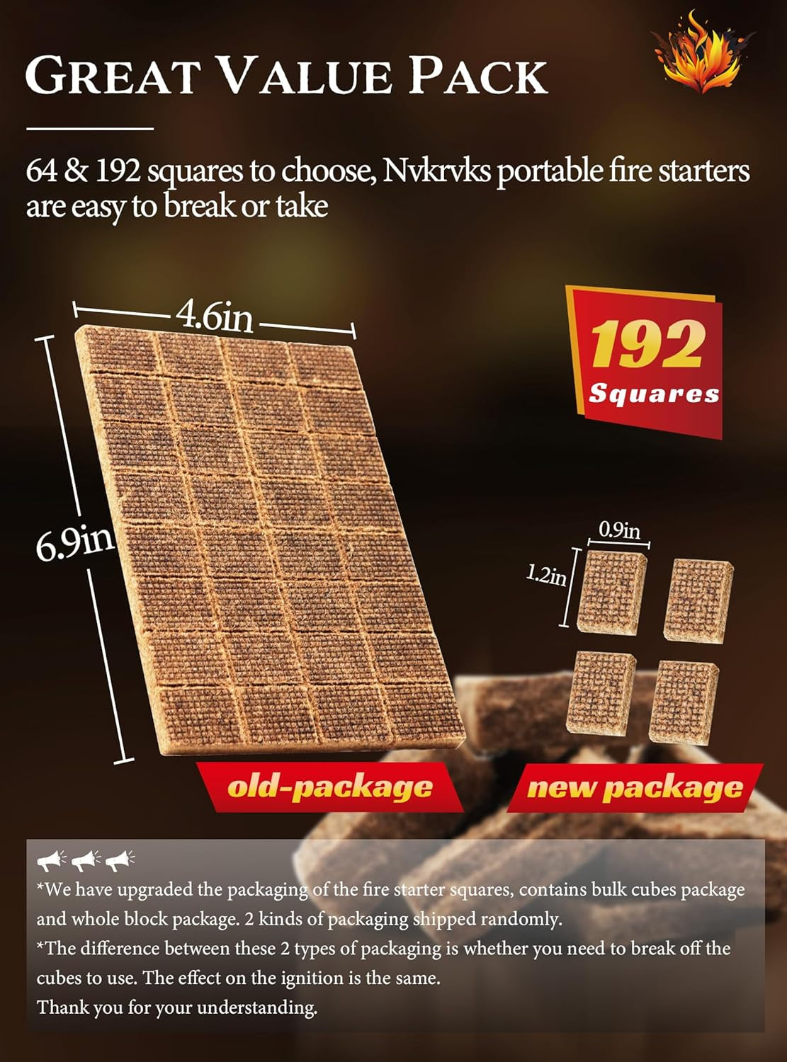 Nvkrvks Fire Starter Squares 192. Natural & Odourless Firestarters Cubes for Campfire. Fireplace. Chimney and Barbecue. Water Resistant. Easy to Ignite. Safe Camping Accessories - Image 3