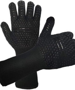 BBQ Grill Gloves. 1472°F Extreme Heat Resistant Grilling Gloves Non-Slip Oven Mitts Potholder. Perfect for Barbecue. Cooking. Baking. Fireplace. Smoker - 1 Pair (Black)