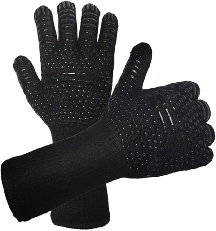 BBQ Grill Gloves. 1472°F Extreme Heat Resistant Grilling Gloves Non-Slip Oven Mitts Potholder. Perfect for Barbecue. Cooking. Baking. Fireplace. Smoker - 1 Pair (Black)