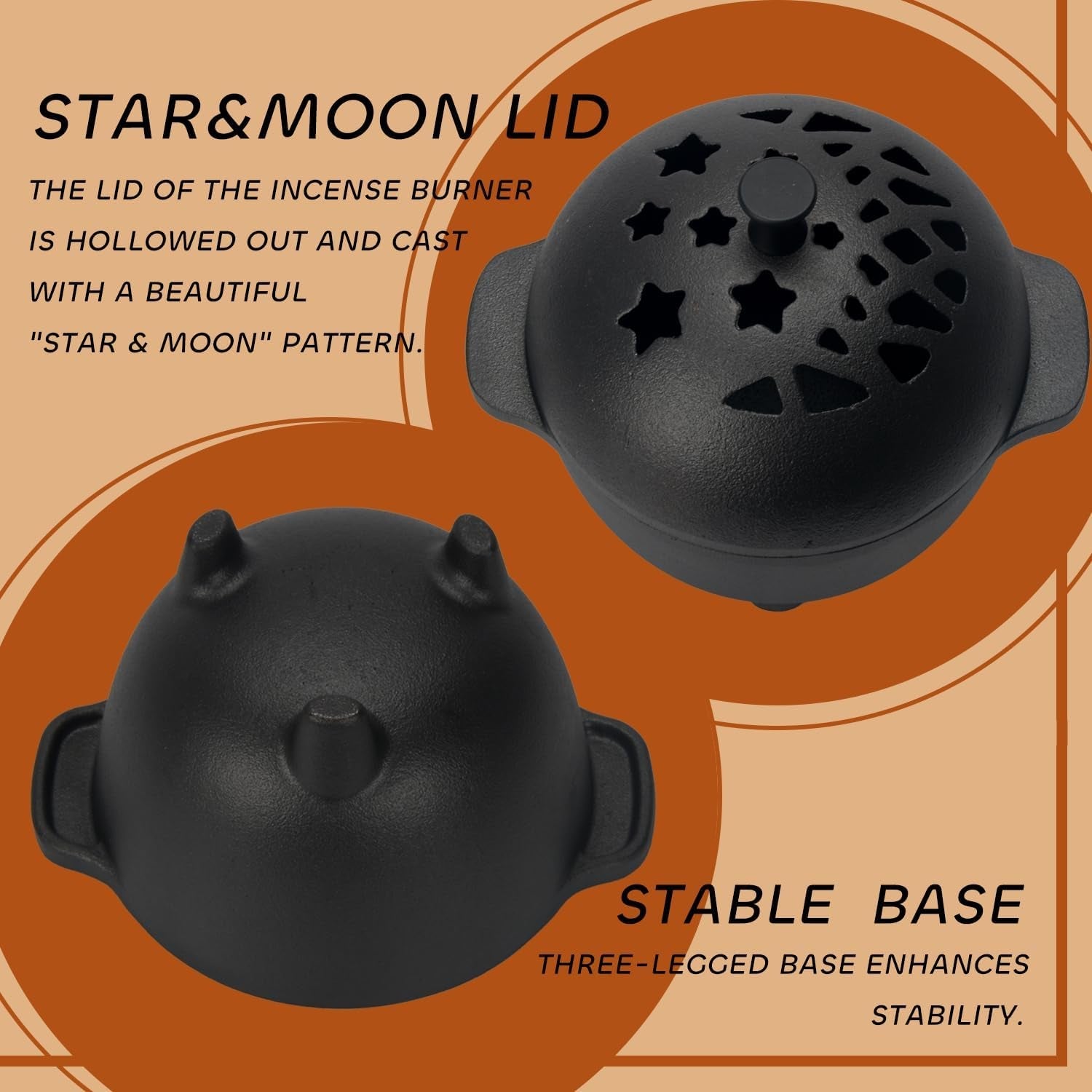 Cast Iron Incense Burner - Cast Iron Incense Holder Mini Cauldron for Sage. Palo Santo. Resin. Charcoal & Japanese Incense | Home. Rituals & Meditation Censer Bowl - Image 5