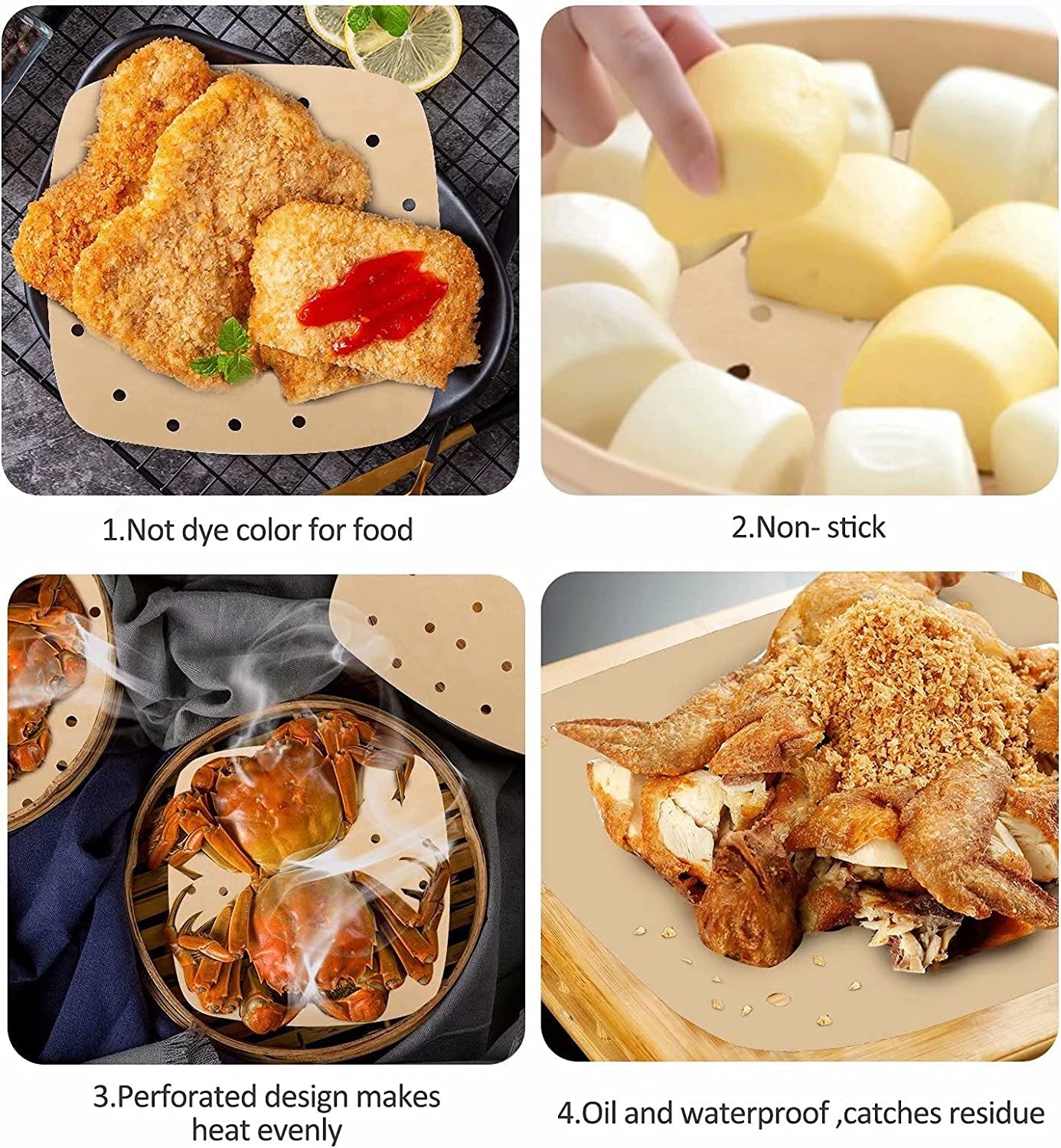 Air Fryer Parchment Paper Liners: 200PCS 8.5 Inch Square Perforated Parchment Paper for Air Fryer. Premium Bamboo Steamer Liner for Air Fryers Baking Cooking Oven - Image 5