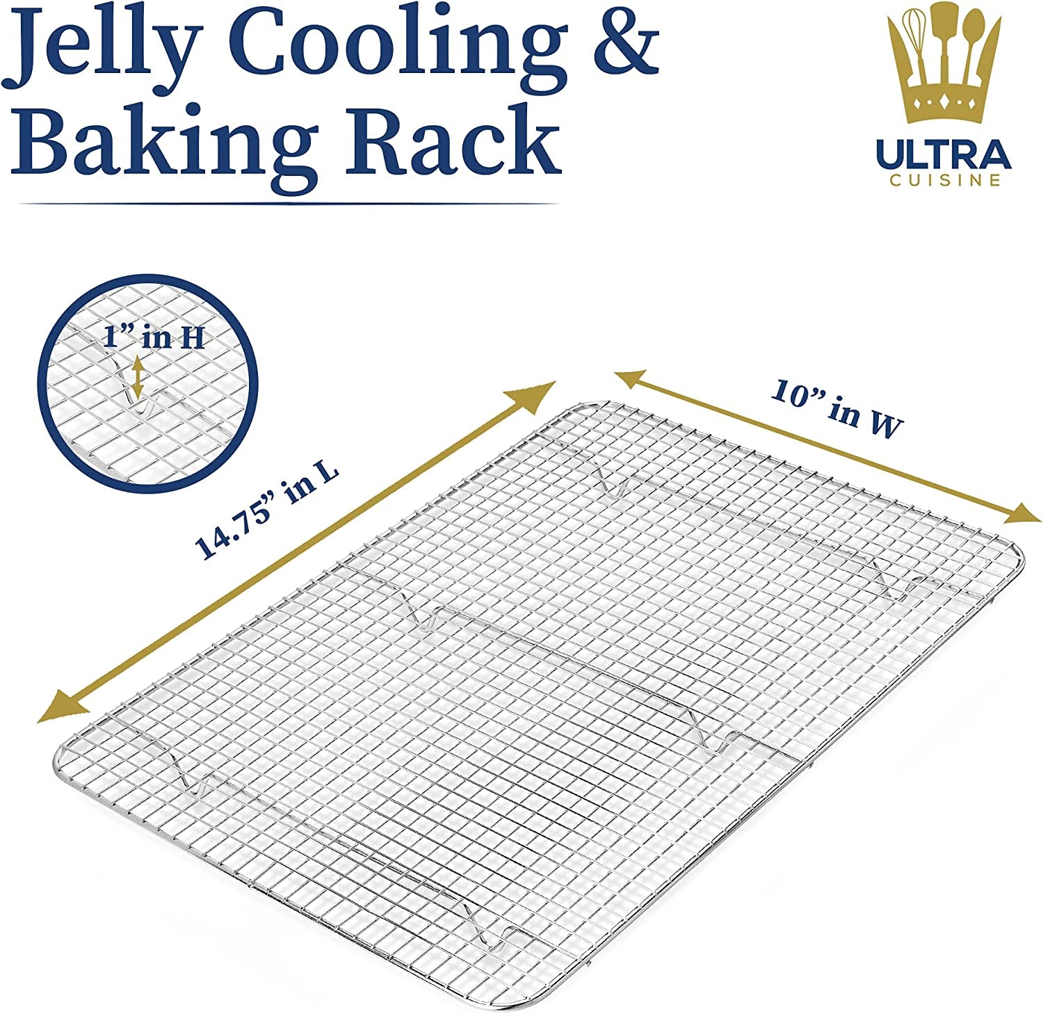 Ultra Cuisine Stainless Steel Baking Rack - 10X14.75 Inch Jelly Roll Pan Rack - Grill Rack - Baking Sheet - Oven Safe - Dishwasher Safe - Heavy Duty Wire Cooling Rack for Cooking Baking and Roasting - Image 2