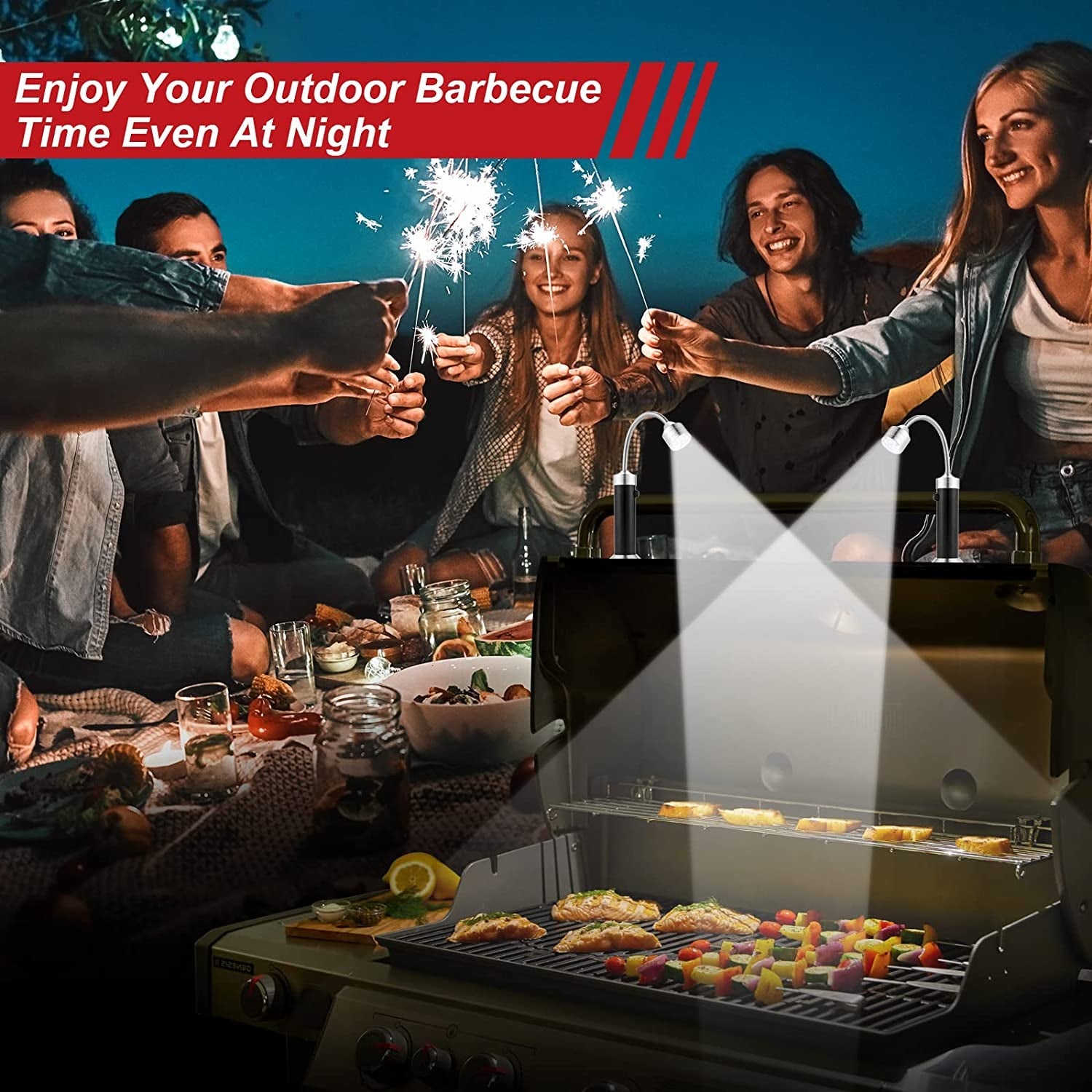 Grill Light. Grill Accessories - Christmas Stocking Stuffers for Men Dad Boyfriend. LED BBQ Light with Magnetic Base & 360° Flexible Gooseneck. Smoker Grilling Gifts for Men. Batteries Included-2 Pack - Image 3