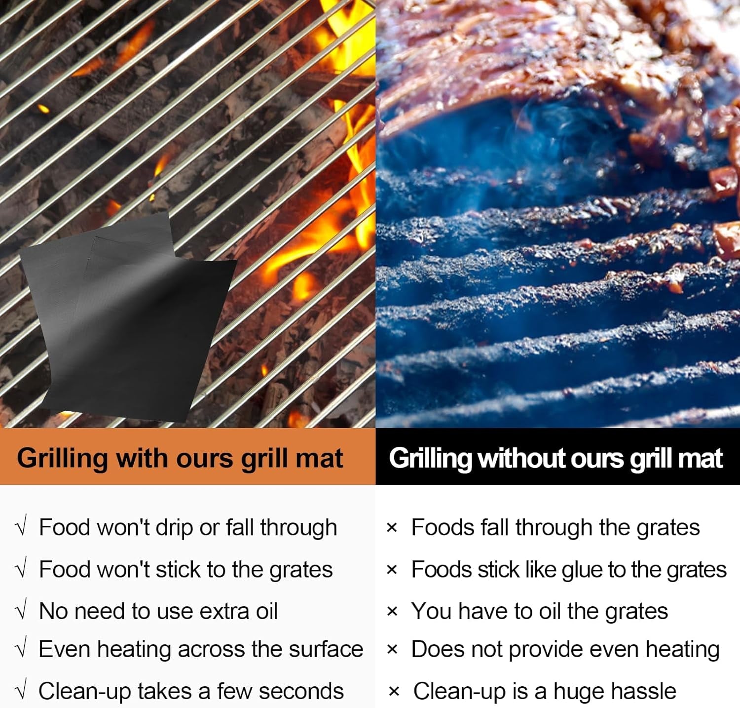 Ubeesize Grill Mats for Outdoor Grill Set of 6 - Heavy Duty Non-Stick BBQ Grilling Mat & Oven Liner. Reusable. Easy to Clean - Works on Oven. Gas. Charcoal. and Electric BBQ - 15.75 X 13 Inch - Image 2